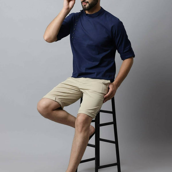 Even Apparels Navy blue Color Viscose Pure Cotton Men's Kurta With Side Placket (SLD1190) - Distacart