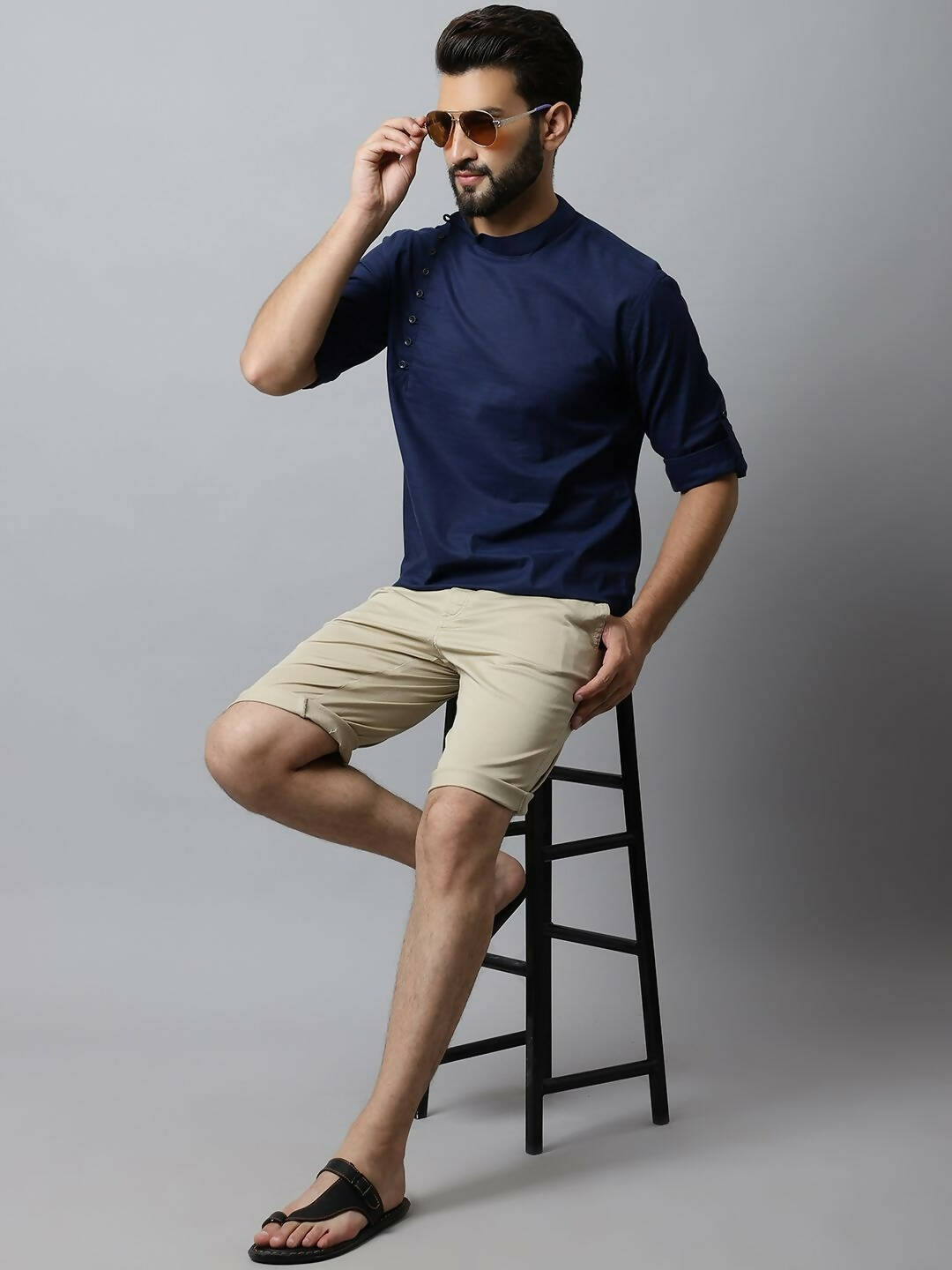 Even Apparels Navy blue Color Viscose Pure Cotton Men's Kurta With Side Placket (SLD1190) - Distacart