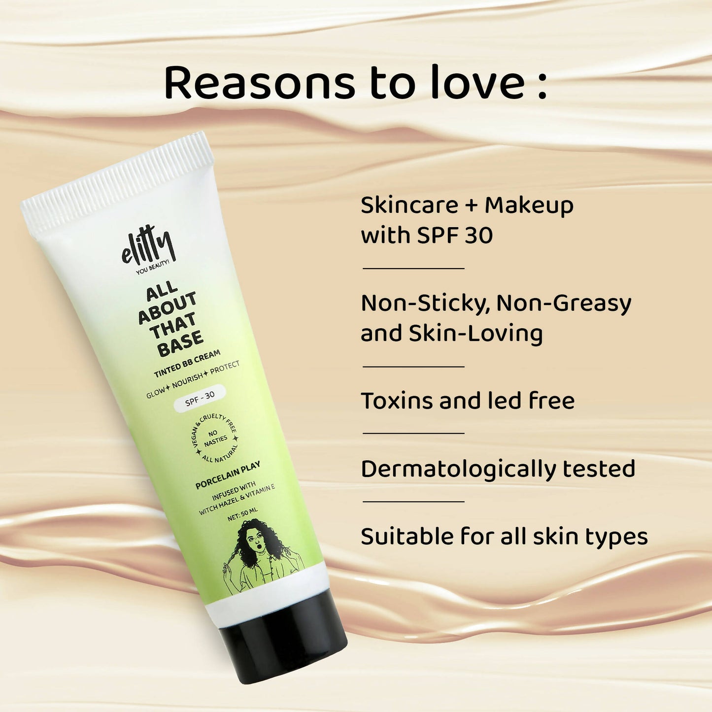 Elitty All About That Base Tinted BB Cream with SPF 30 - Porcelain Play - Distacart