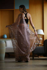 Thumbnail for Vamsee Brown Organza Saree - Distacart