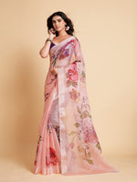 Thumbnail for Sangria Peach-Coloured & Purple Floral Organza Saree - Distacart