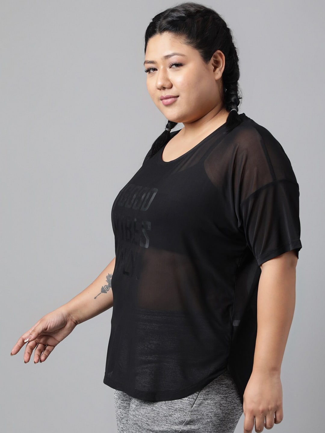 MKH Plus Size Typography Printed Drop-Shoulder Sleeves Dri-FIT Relaxed Fit Sports T-shirt - Distacart