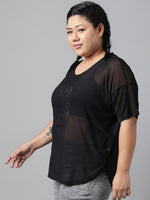 Thumbnail for MKH Plus Size Typography Printed Drop-Shoulder Sleeves Dri-FIT Relaxed Fit Sports T-shirt - Distacart