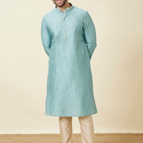 Manyavar Mandarin Collar Woven Design Thread Work Kurta with Pyjamas - Distacart
