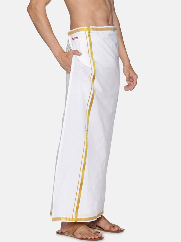 Sethukrishna White Solid Readymade Cotton Dhoti For Men - Distacart