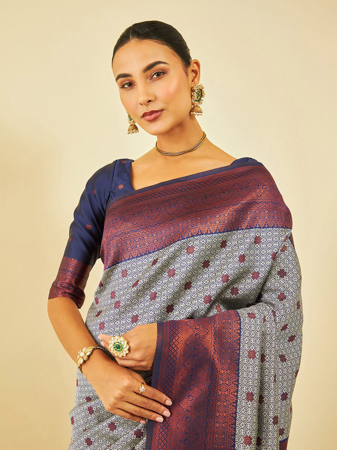 Soch Grey & Pink Ethnic Motifs Woven Design Zari Saree - Distacart
