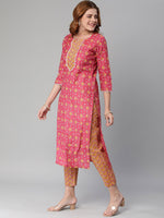 Thumbnail for Kalini Ethnic Motif Printed Notched Neck Gotta Patti Straight Kurta With Trousers - Distacart