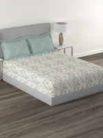 Thumbnail for MYTRIDENT Green White Ethnic Motifs Cotton 144 TC Queen Bedsheet With 2 Pillow Covers - Distacart