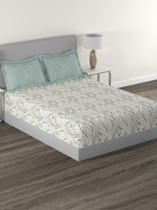 MYTRIDENT Green White Ethnic Motifs Cotton 144 TC Queen Bedsheet With 2 Pillow Covers - Distacart