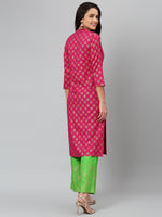 Thumbnail for Khushal K Women Pink & Green Printed Kurta with Palazzos - Distacart