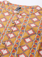 Thumbnail for HERE&NOW Women Mustard Yellow & Cream Pure Cotton Geometric Printed Kurta - Distacart