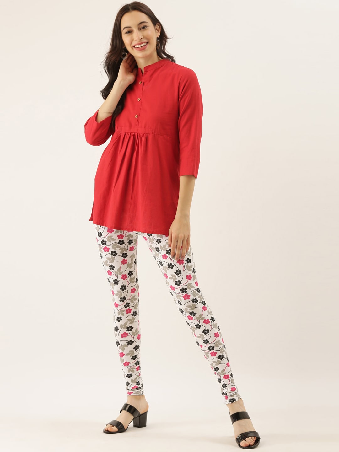 Souchii White & Pink Printed Slim-Fit Ankle-Length Leggings - Distacart
