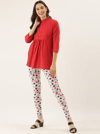 Thumbnail for Souchii White & Pink Printed Slim-Fit Ankle-Length Leggings - Distacart