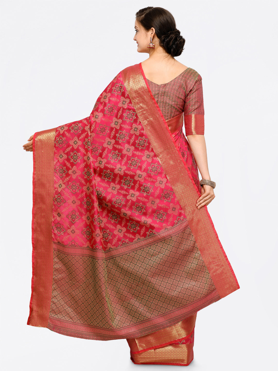 Saree Mall Pink Silk Blend Printed Kanjeevaram Saree - Distacart