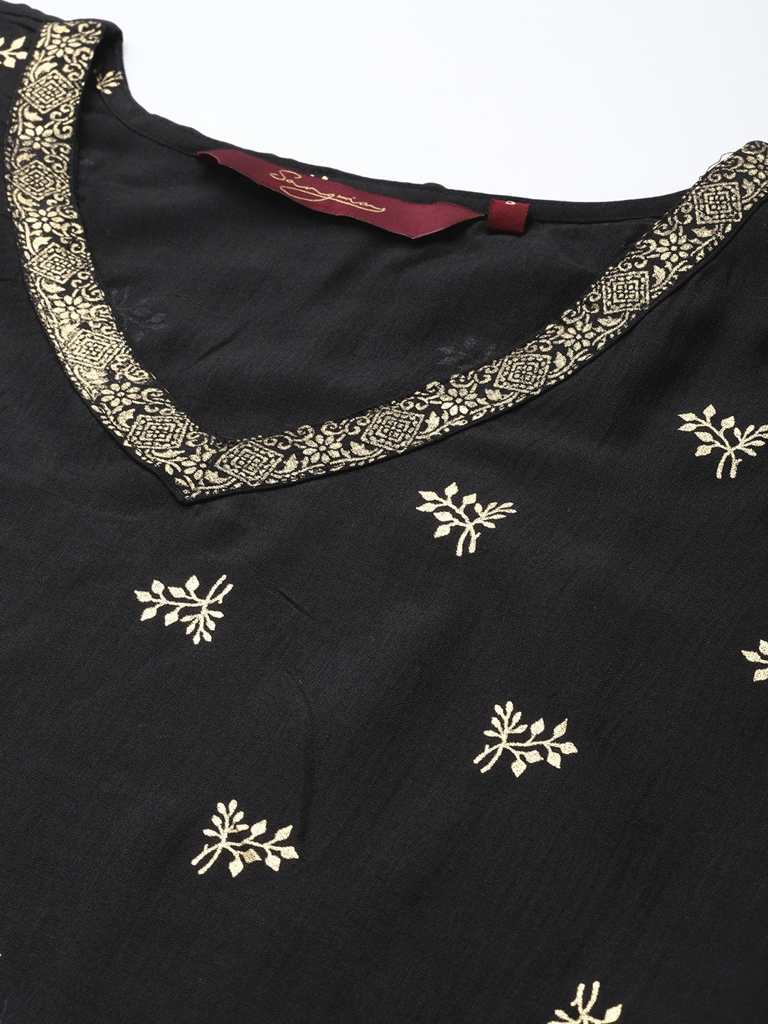 Sangria Women Black & Golden Ethnic Motifs Printed Kurta with Harem Pants - Distacart