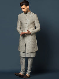 Thumbnail for KISAH Woven-Design Cotton Sherwani Set - Distacart