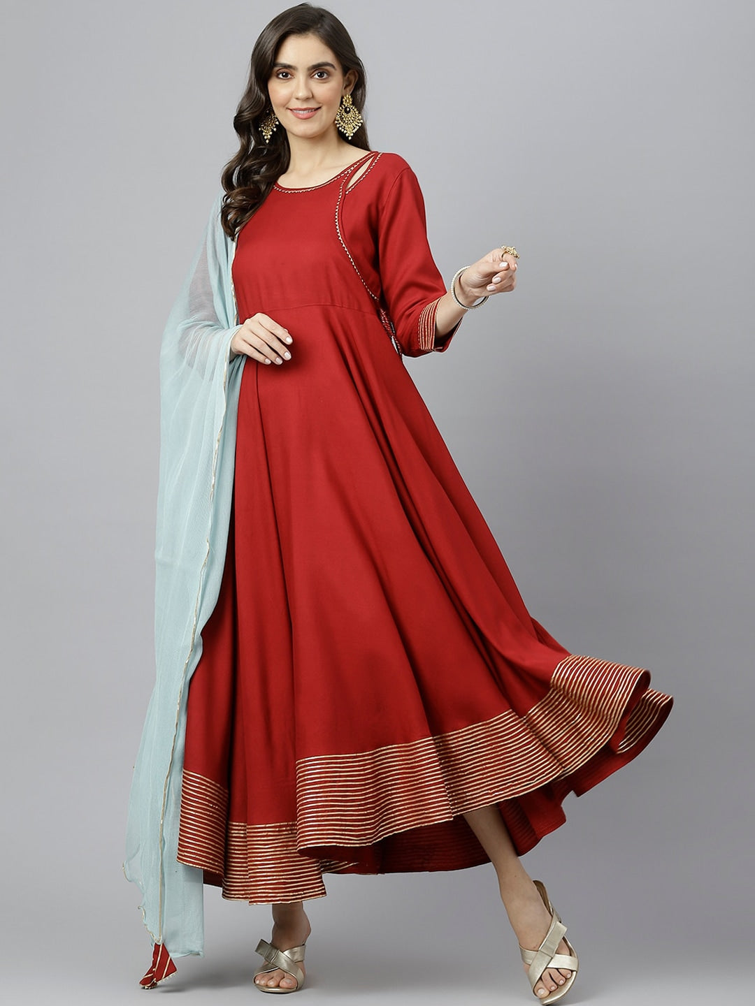 Kalini Women Maroon Solid Anarkali Kurta With Dupatta - Distacart