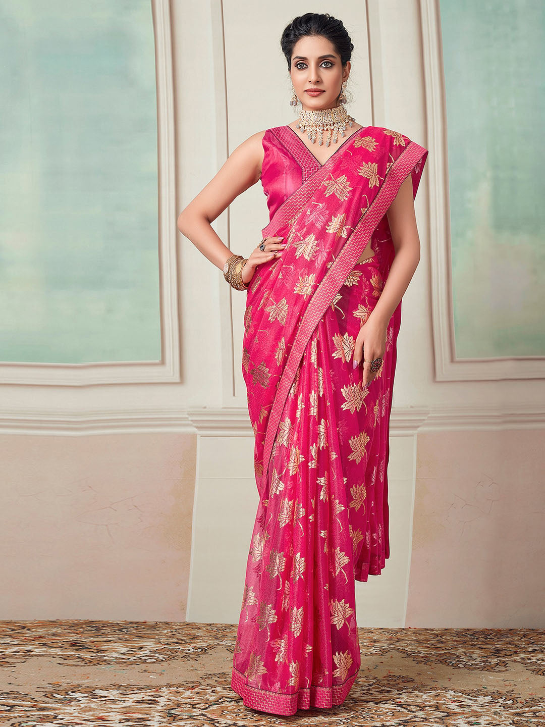 Kalini Floral Foil Printed Saree - Distacart