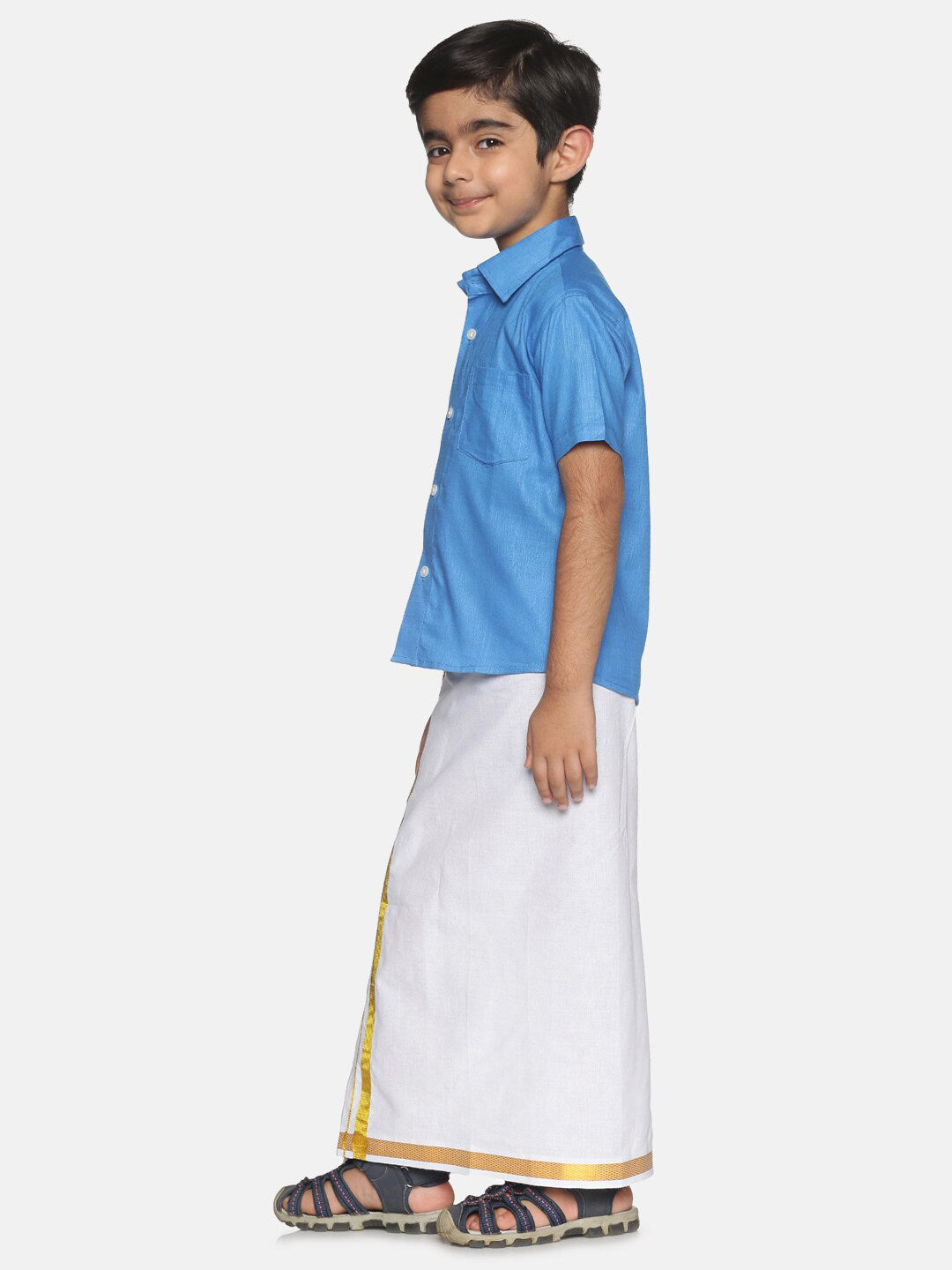 Sethukrishna Boys Blue & White Shirt with Dhoti - Distacart