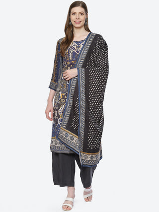 Biba Women Blue Printed Kurta with Palazzos & With Dupatta - Distacart