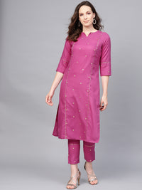 Thumbnail for Jaipur Kurti Women Purple Embroidered Kurta with Trousers - Distacart