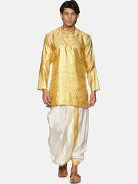 Thumbnail for Sethukrishna Men Gold-Toned Ethnic Motifs Woven Design Kurta with Dhoti Pants - Distacart