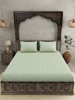 Thumbnail for JAIPUR FABRIC Green & White Ethnic Motifs 250 TC Cotton King Bedsheet with 2 Pillow Covers - Distacart