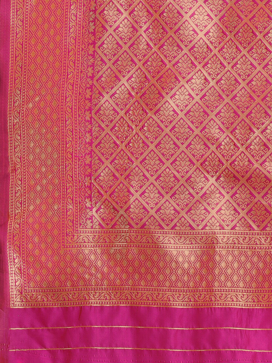 Kalini Green & Pink Ethnic Motifs Zari Silk Blend Half and Half Kanjeevaram Saree - Distacart