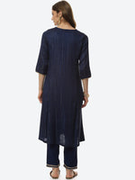 Thumbnail for Biba Women Navy Blue Printed Kurta with Trousers - Distacart