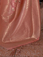 Thumbnail for Mitera Pink & Gold-Toned Woven Design Zari Silk Blend Banarasi Saree - Distacart