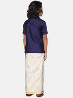 Thumbnail for Sethukrishna Navy Blue & White Shirt with Dhoti For Boys - Distacart