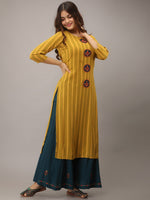 Thumbnail for Kalini Women Yellow Embroidered Kantha Work Kurta with Skirt - Distacart