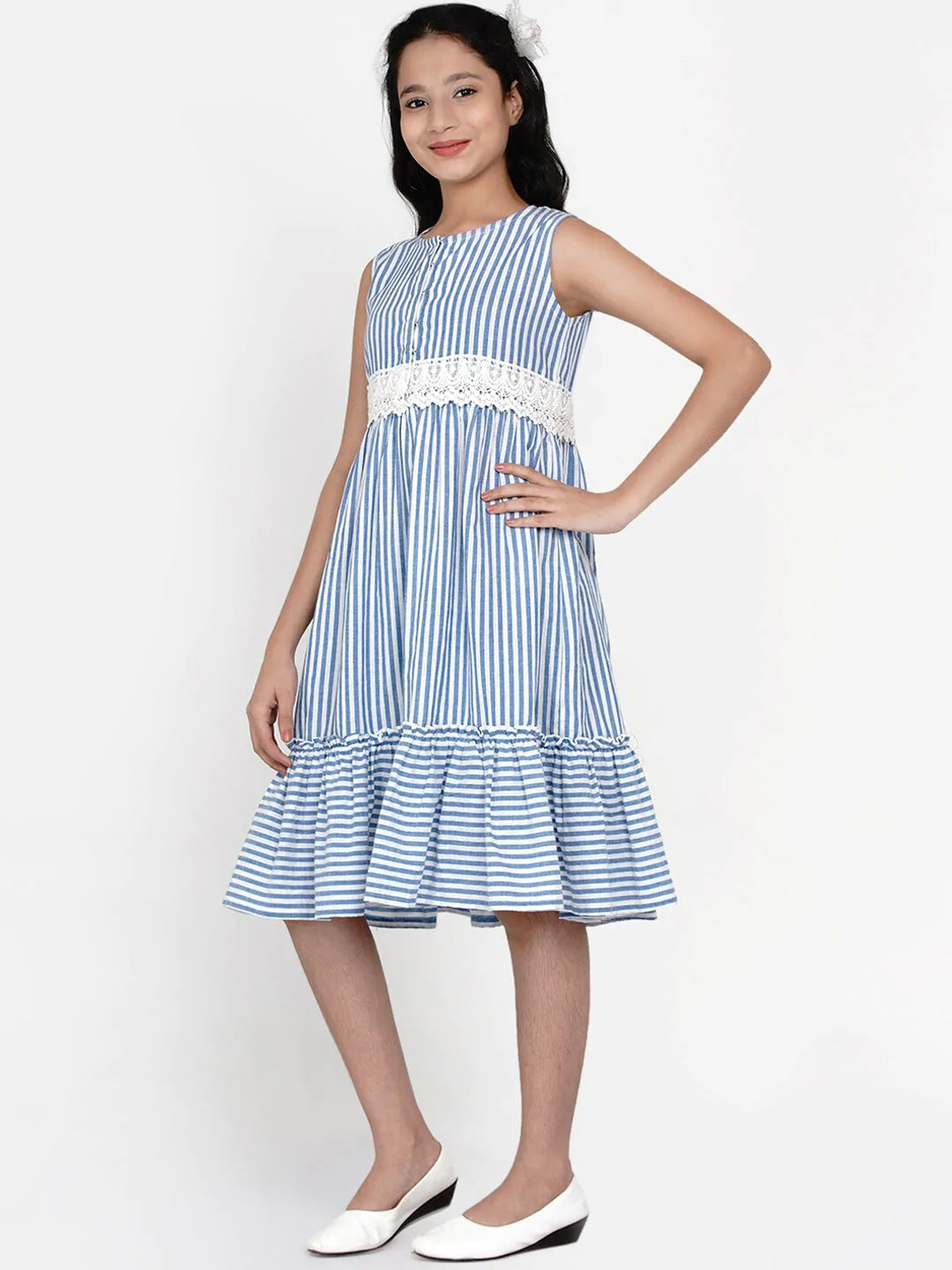 NOZ2TOZ Blue Striped Dress For Girls - Distacart