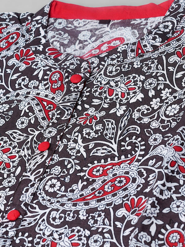 Kalini Women Red Floral Printed Thread Work Handloom Anarkali Kurta - Distacart