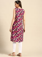 Thumbnail for Sangria Women Floral Printed A-Line Sleeveless Kurta - Distacart