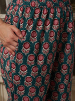 Thumbnail for Sangria Teal Blue Floral Printed Gotta Patti Pure Cotton Kurta With Trousers & Dupatta - Distacart