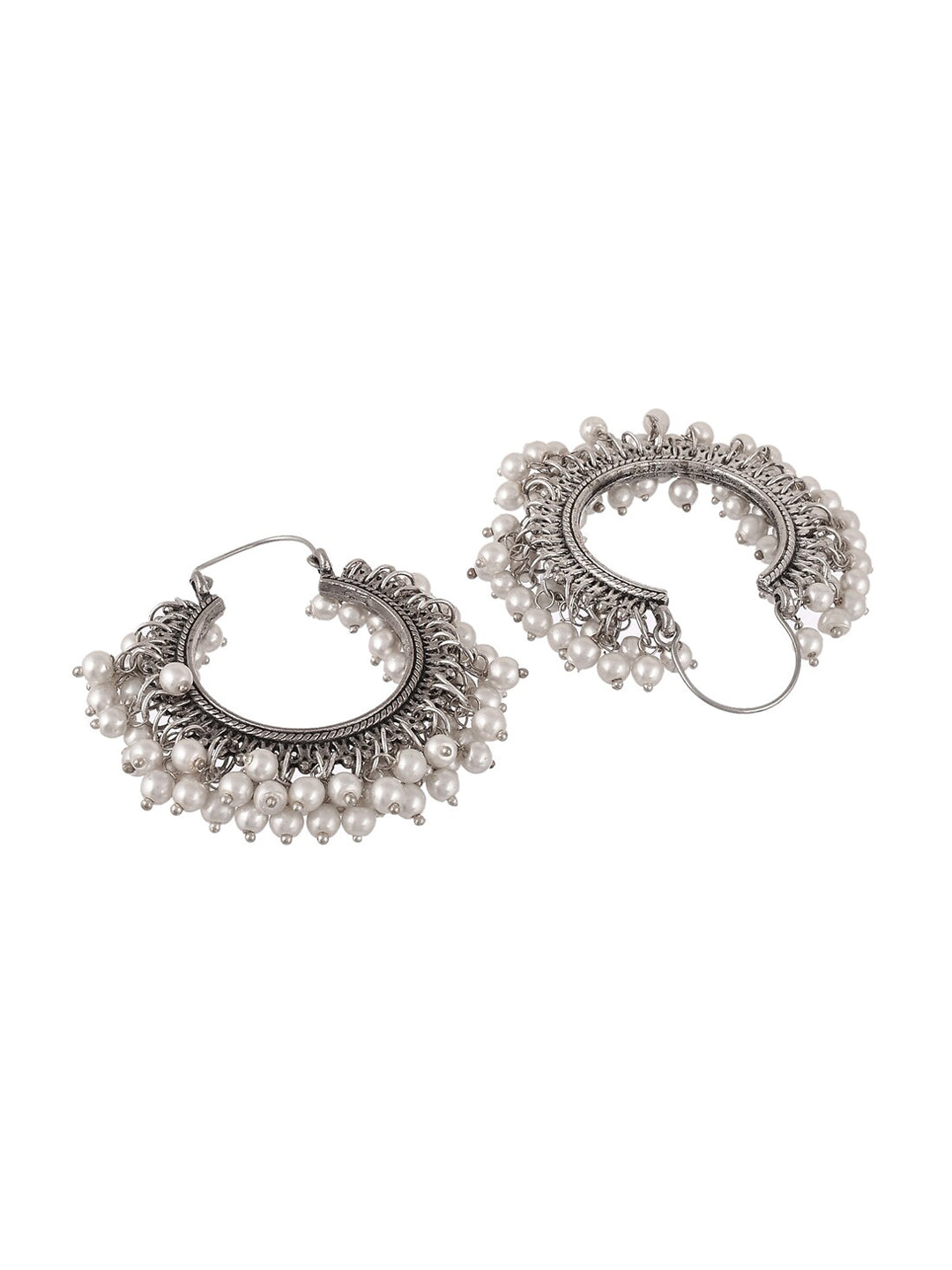 Shoshaa Silver-Toned & White Contemporary Hoop Earrings - Distacart
