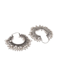 Thumbnail for Shoshaa Silver-Toned & White Contemporary Hoop Earrings - Distacart