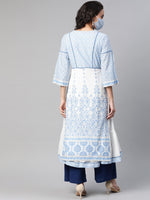 Thumbnail for Biba Women White Blue Printed Pure Cotton Straight Kurta - Distacart