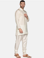 Thumbnail for Sethukrishna Men Cream-Coloured Woven Design Kurta with Churidar - Distacart