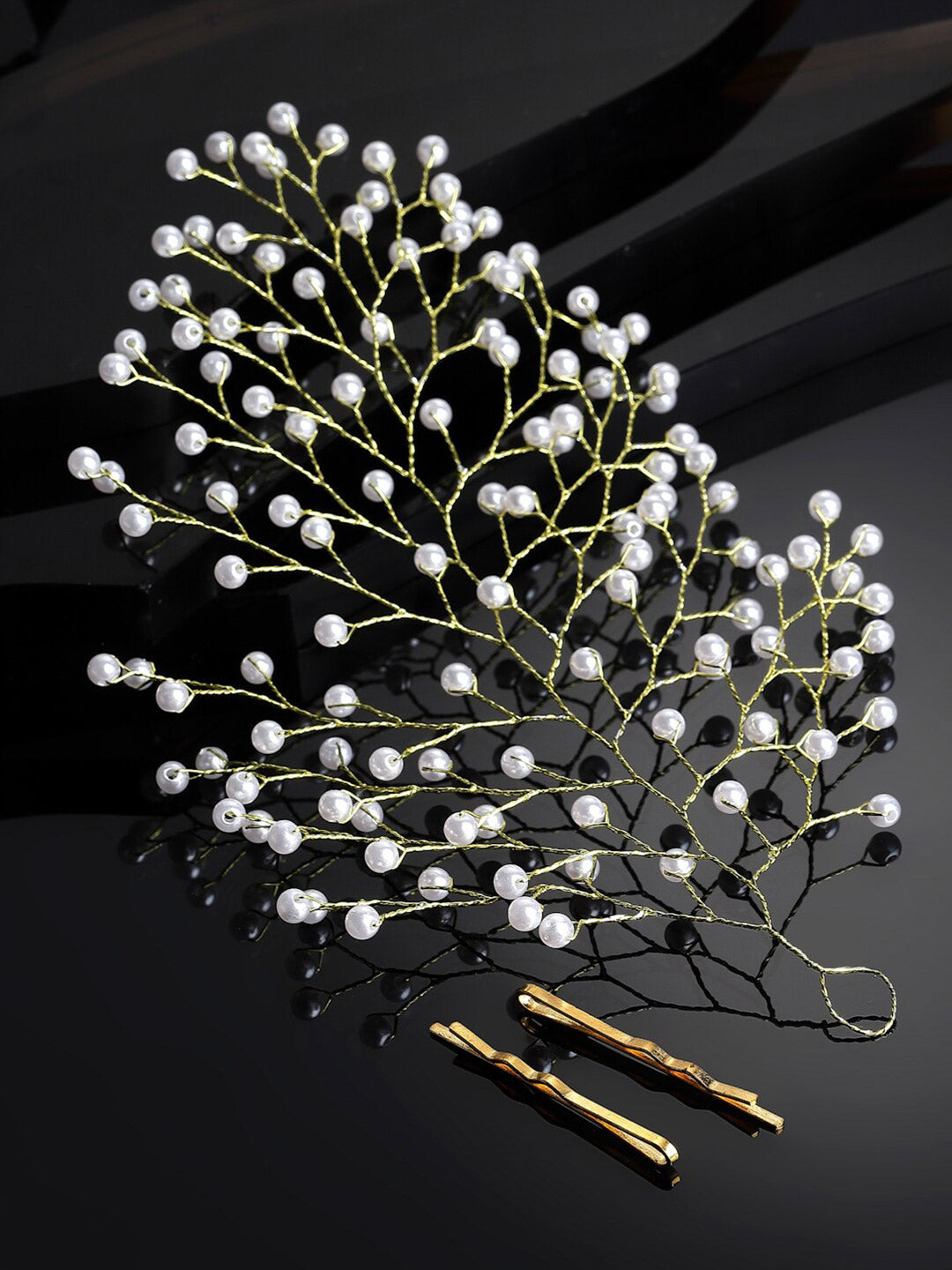 Panash Women Gold-Toned & White Embellished Hair Accessory Set of - Distacart