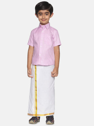Sethukrishna Boys Pink & White Pure Cotton Shirt with Dhotis - Distacart