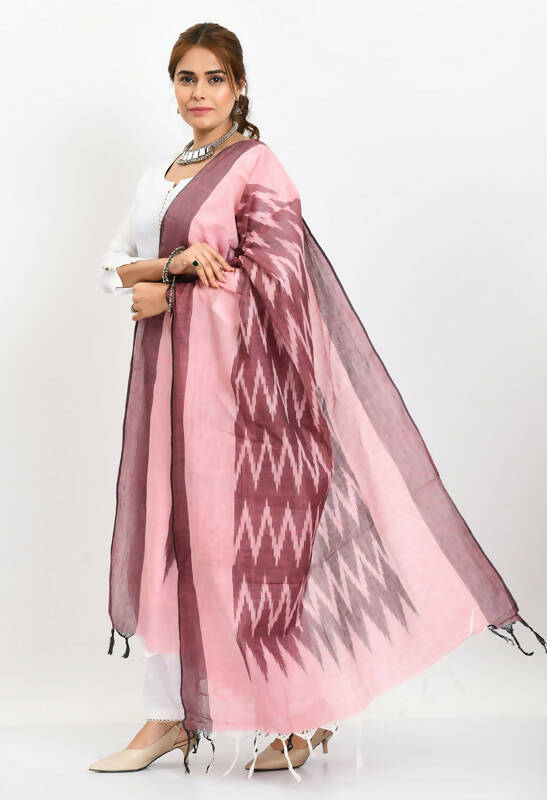 Mominos Fashion Moeza Women's Handloom Cotton Ikkat Maroon Dupatta - Distacart
