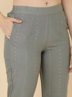 Thumbnail for HERE&NOW Women Grey Ethnic Motifs Printed Gotta Patti Kurta with Trouser & Dupatta - Distacart