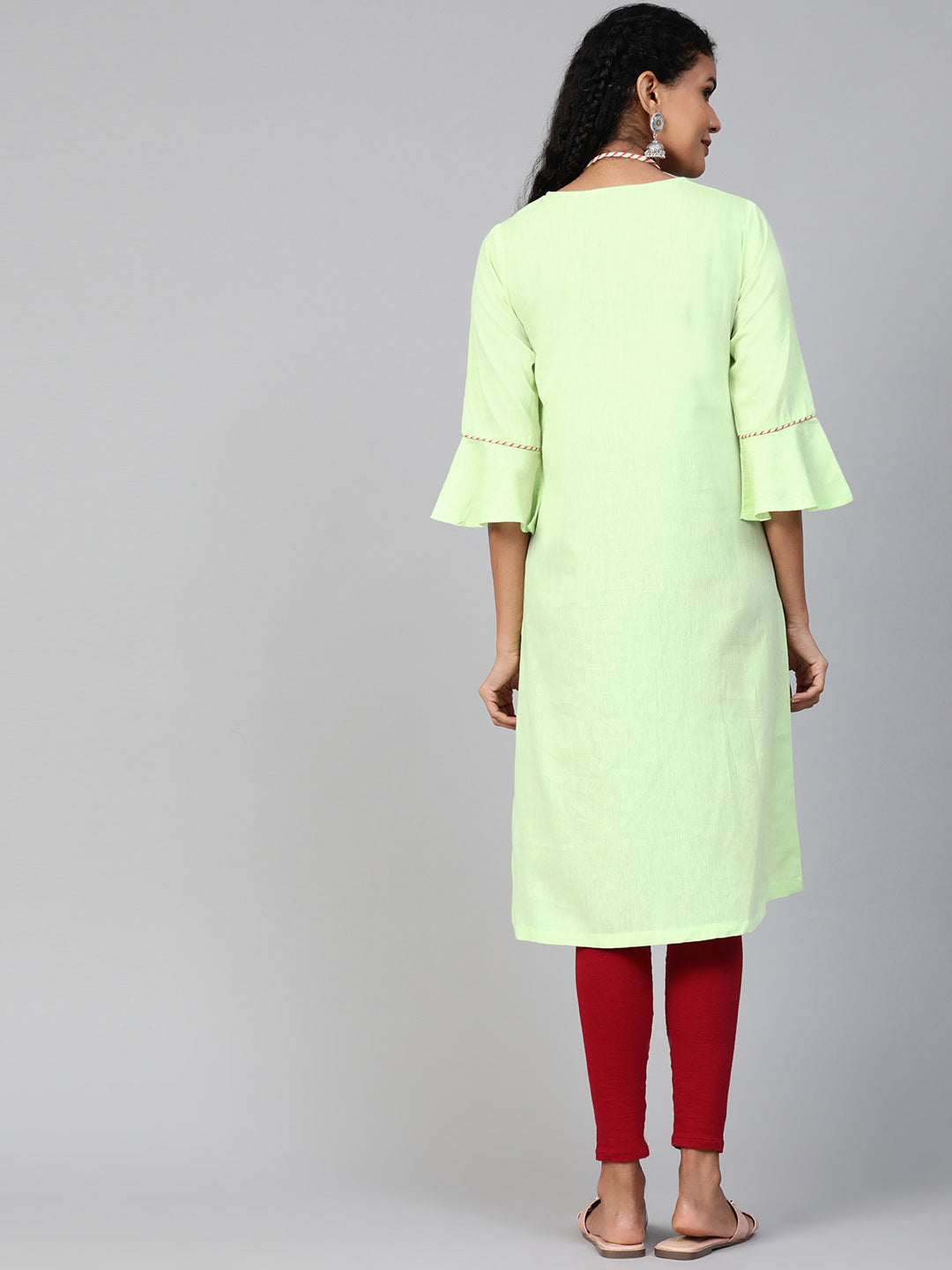 Biba Women Green Solid A-Line Kurta - Distacart