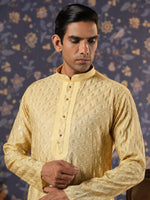 Thumbnail for House of Pataudi Ethnic Motifs Embroidered Mandarin Collar Straight Kurta With Churidar - Distacart