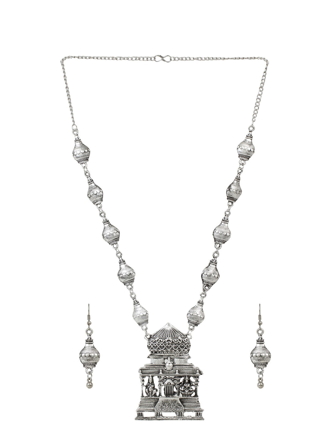 Cardinal Silver-Toned Oxidized Long Jewellery Set - Distacart