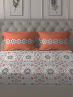 Thumbnail for MYTRIDENT Grey White Floral Pure Cotton 144 TC Queen Bedsheet With 2 Pillow Covers - Distacart