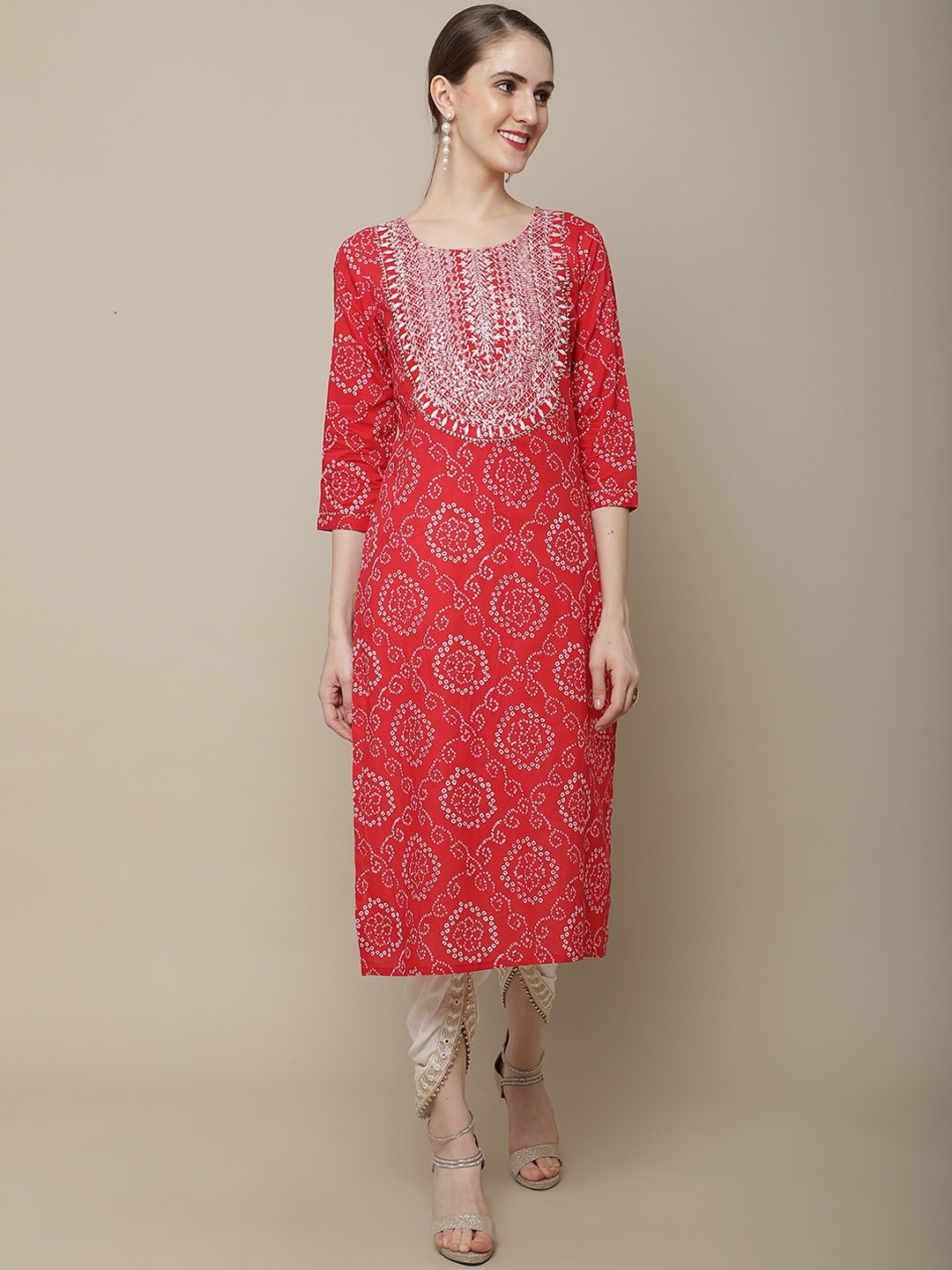 Sangria Bandhani Printed Cotton Kurta - Distacart