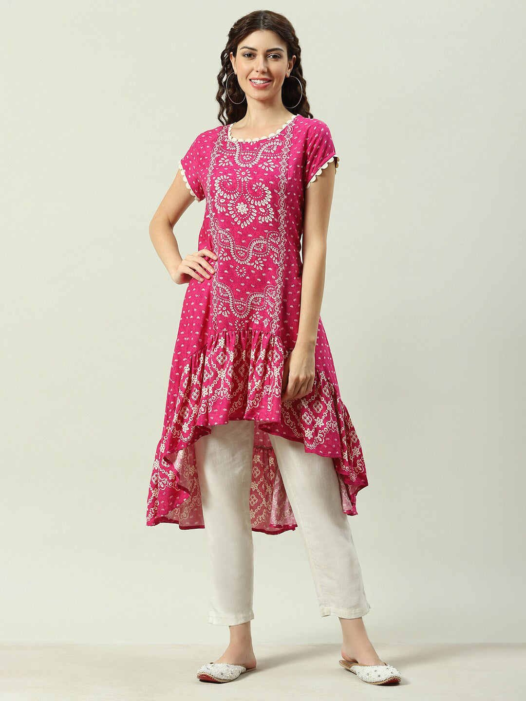 Biba Ethnic Motifs Printed High Low A-line Kurta - Distacart